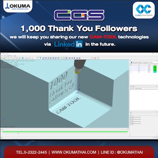 We would love to thank our 1,000 followers and we will keep you sharing our new CAM-TOOL technologies via LinkedIn in the future.